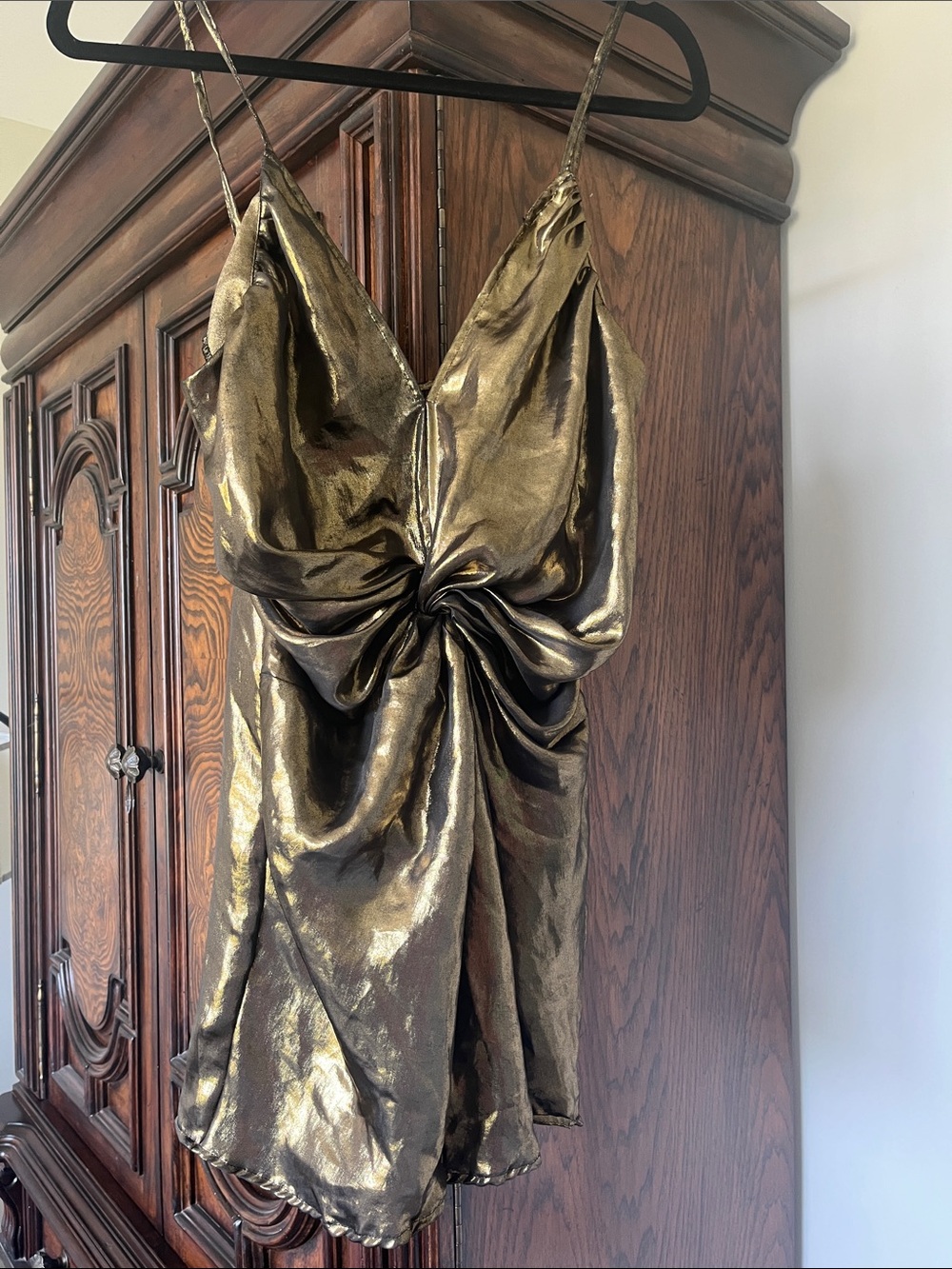 Free People Liquid Gold Mini Dress in Metallic Bronze Color